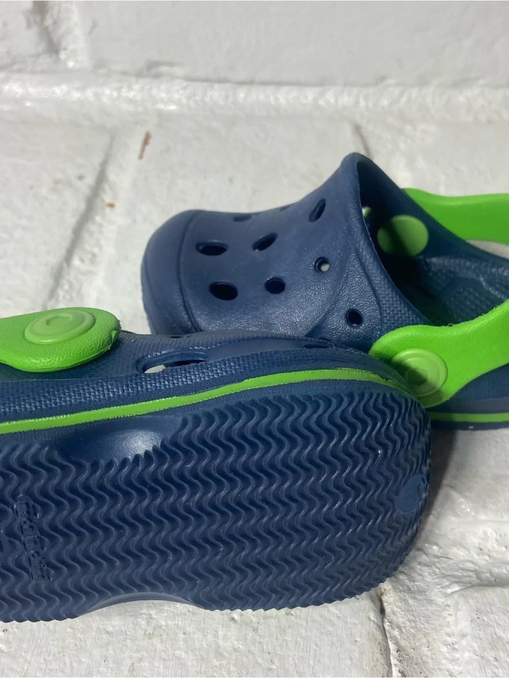 Kids Navy Blue and Green Slip-On Clogs